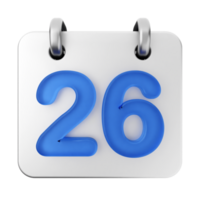 A blue and white calendar with the number 26 png