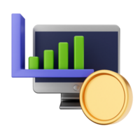 A computer monitor with a gold coin and bar graph png