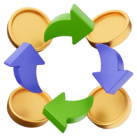 Three coins are arranged in a circle with arrows pointing to the left and right png