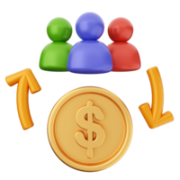 A dollar coin with people around it and arrows pointing to it png
