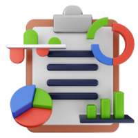 3d render of a clipboard with graphs and charts png