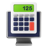A calculator on a computer monitor with a clock png