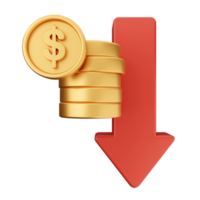 A red arrow pointing down with stacks of gold coins png