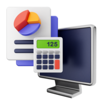 A calculator, a monitor and a calculator are displayed on a black background png