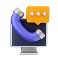 A computer with a phone and a chat bubble png
