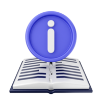 3d icon of an open book with a blue icon of an i icon on it png