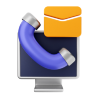 A computer with a phone and an envelope png