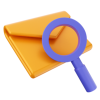 A magnifying glass and envelope on a black background png