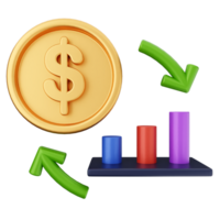 A dollar coin with arrows and a bar graph png