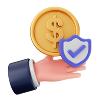 Hand holding dollar coin and check mark on black background png