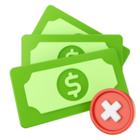 Money icon with a red cross and dollar bills png