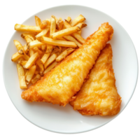 Crispy Fish and Chips Meal on transparent background. png