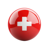 Swiss Flag Ball Red Glossy on transparent background. png