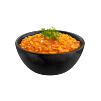 Close up of a bowl of lentil soup with fresh parsley isolated on transparent background png