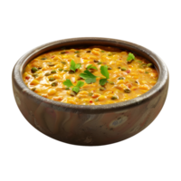 Bowl of hot lentil soup with garnish isolated on transparent background png