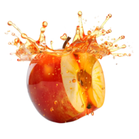 Sliced apple with juice splashing isolated on transparent background png