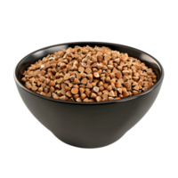 Raw Buckwheat Groats in Black Bowl isolated on transparent background png