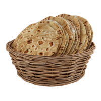 Freshly Baked Roti in a Basket isolated on transparent background png