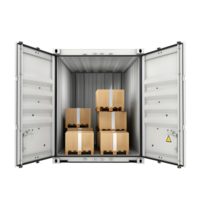 Open cargo container with boxes isolated on transparent background png