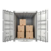 Open Shipping Container with Cardboard Boxes isolated on transparent background png