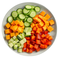 Fresh vegetable salad with cucumbers, carrots, and peppers isolated on transparent background png