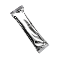 Blank shiny Silver Foil Food Packaging Mockup isolated on transparent background png
