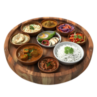 Indian thali meal with multiple dishes isolated on transparent background png