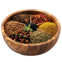 Mixed spice bowl with various herbs isolated on transparent background png