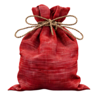 Red burlap sack tied with rope isolated on transparent background png