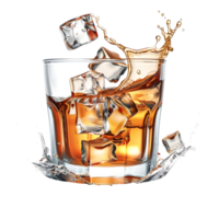 Whiskey glass with splash effect isolated on transparent background png