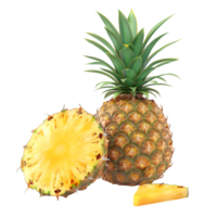 Fresh Pineapple Fruit with Sliced Piece isolated on transparent background png