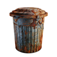 old Rusty metal trash can isolated on transparent background png