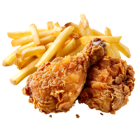 Fried chicken drumstick with fries isolated on transparent background png