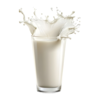 Tall transparent glass of milk with dynamic splash effect isolated on transparent background png