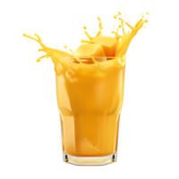 Refreshing orange juice splashing in a glass with ice cubes isolated on transparent background png