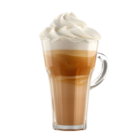 Creamy layered latte with frothy whipped cream topping isolated on transparent background png