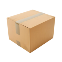 Open-top cardboard box with visible folds and light brown texture isolated on transparent background png