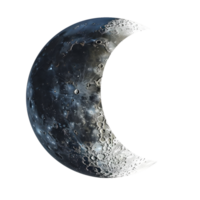Dark celestial crescent moon with cosmic texture and starry details isolated on transparent background png