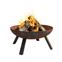 Modern outdoor fire pit with realistic flames and embers glowing isolated on transparent background png