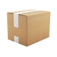 Closed brown cardboard box with folded flaps and visible creases isolated on transparent background png
