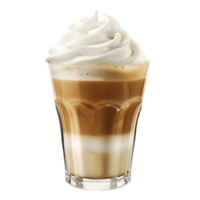 Layered latte macchiato in a clear glass with frothy milk foam isolated on transparent background png