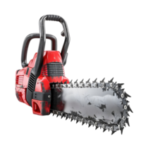 Powerful red chainsaw with sharp teeth isolated on transparent background png