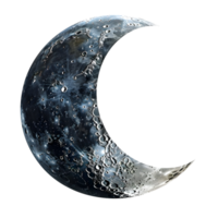 Glowing crescent moon with deep blue galaxy texture and stars isolated on transparent background png