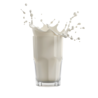 Glass of milk with a dynamic splash effect captured in motion isolated on transparent background png