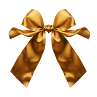 Large decorative gold satin bow with a luxurious sheen and perfect loops isolated on transparent background png