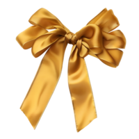 Elegant golden satin bow with smooth texture and symmetrical loops isolated on transparent background png