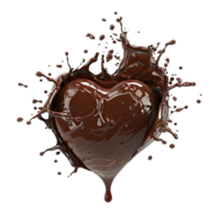 Dynamic chocolate splash in the shape of a heart with rich cocoa tones isolated on transparent background png