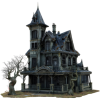 Old Haunted House with Twisted Trees isolated on transparent background png