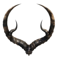 Pair of dark, curved buffalo horns with a rough texture and pointed tips isolated on transparent background png