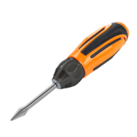Phillips screwdriver with an orange and black grip and a sharp metal tip isolated on transparent background png